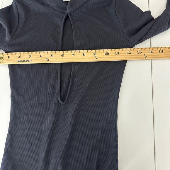 NWT Wilfred women Harlequin bodysuit long sleeve size XS black deep v-neck sexy - Picture 7 of 12